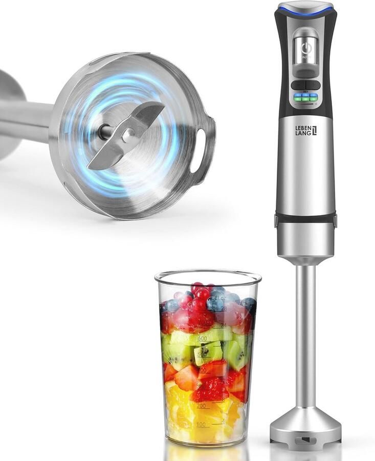 Draadloze Accu Staafmixer met Maatbeker en Oplaadkabel Roestvrij Staal Handmixer Set