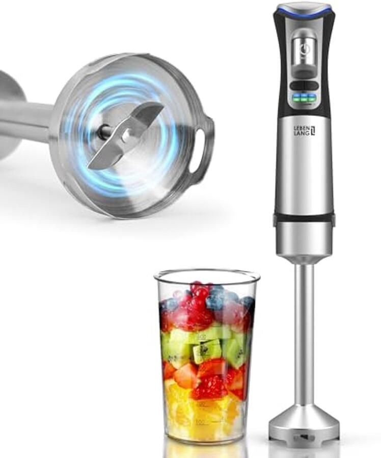 Draadloze Accu Staafmixer met Maatbeker en Oplaadkabel Roestvrij Staal Handmixer Set