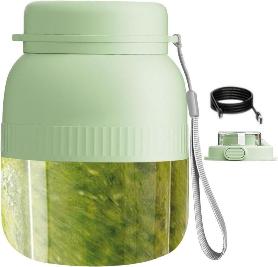 Draadloze Draagbare Blender in Mintgroen met 10 Mesjes Dubbele Deksel Digitaal Scherm en 500ml Inhoud – Oplaadbaar voor Smoothies & Verse Sappen
