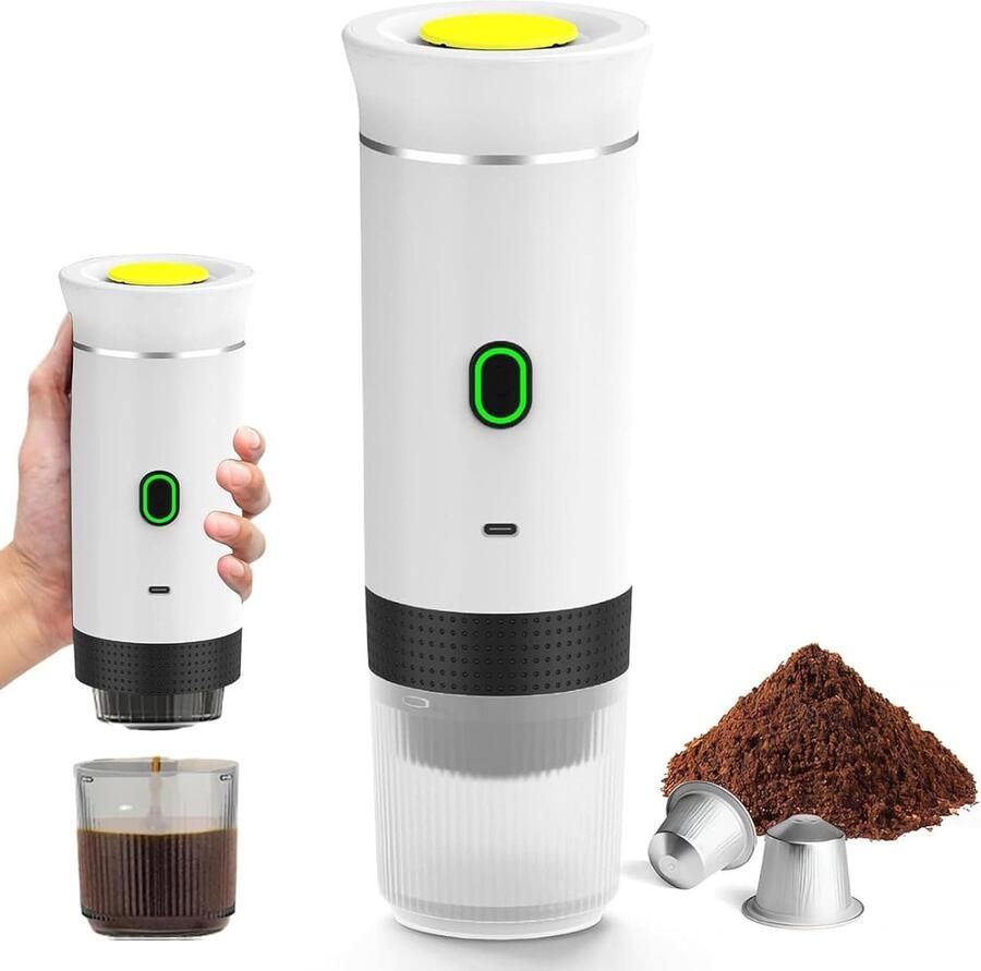 Draadloze Draagbare Espresso Machine 3-in-1 Oplaadbare Koffiemaker voor Capsules en Poeder 7500mAh Geschikt voor Reis Camping Auto en Kantoor Wit