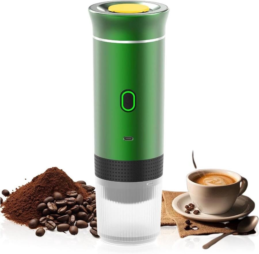 Draadloze Draagbare Espresso Machine 3-in-1 Oplaadbare Koffiemaker voor Capsules en Poeder 7500mAh Geschikt voor Reis Camping Auto en Kantoor Groen