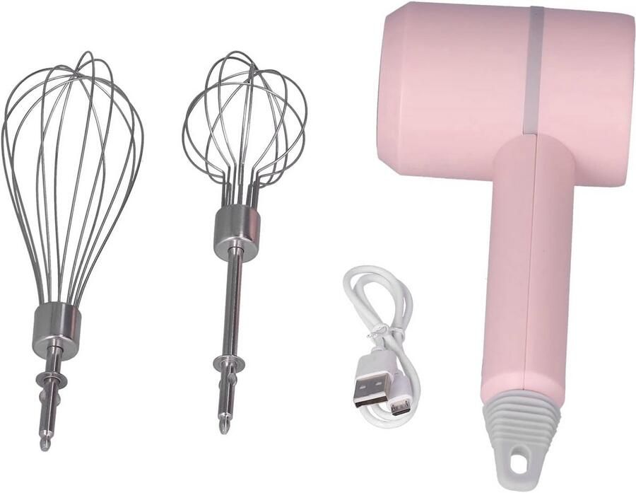 Draadloze Elektrische Handmixer met Roestvrijstalen Garde Multifunctionele Staafmixer in Roze