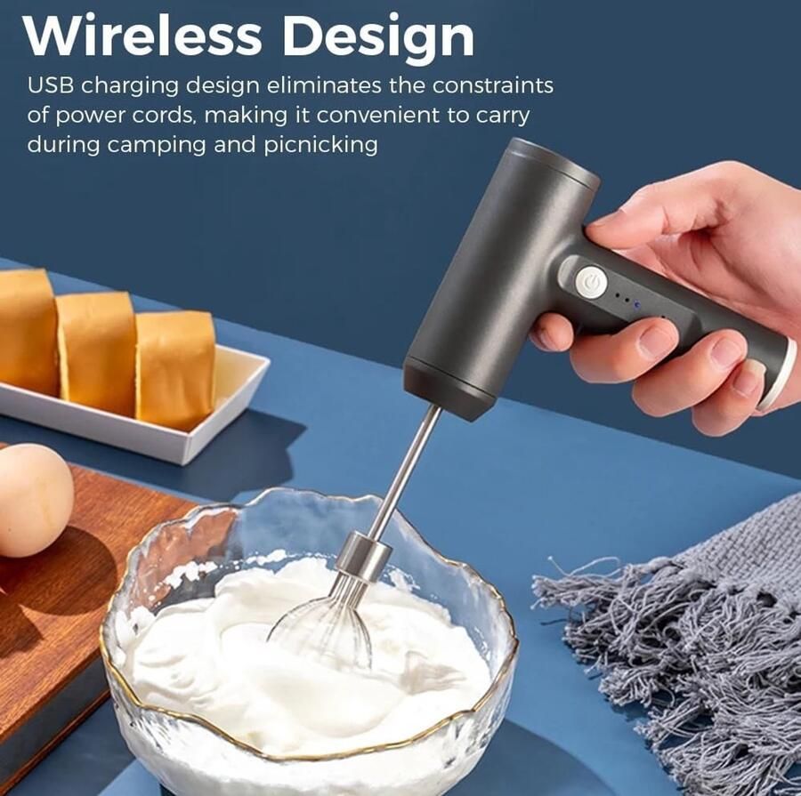 Draadloze Elektrische Handmixer Wit Handheld USB Oplaadbare Keukenmixser voor Bakken