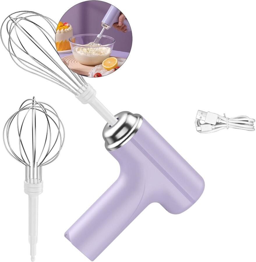 Draadloze elektrische mixer draagbare handmixer geschikt voor het mixen van pretzels cakes eieren deeg en andere voedingsmiddelen Paars