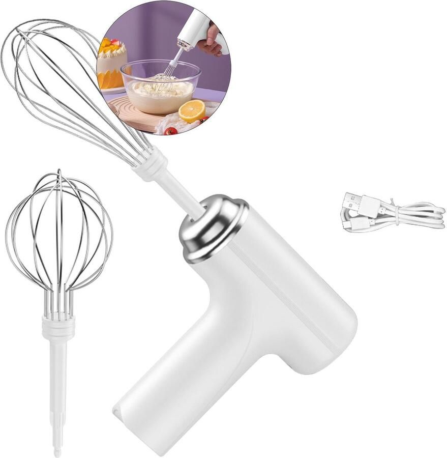 Draadloze elektrische mixer draagbare handmixer geschikt voor het mixen van pretzels cakes eieren deeg en andere voedingsmiddelen wit