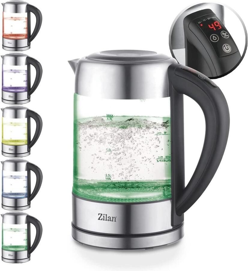 Draadloze Glazen Waterkoker met Digitaal Display en 5 Temperatuurinstellingen 1 7 L