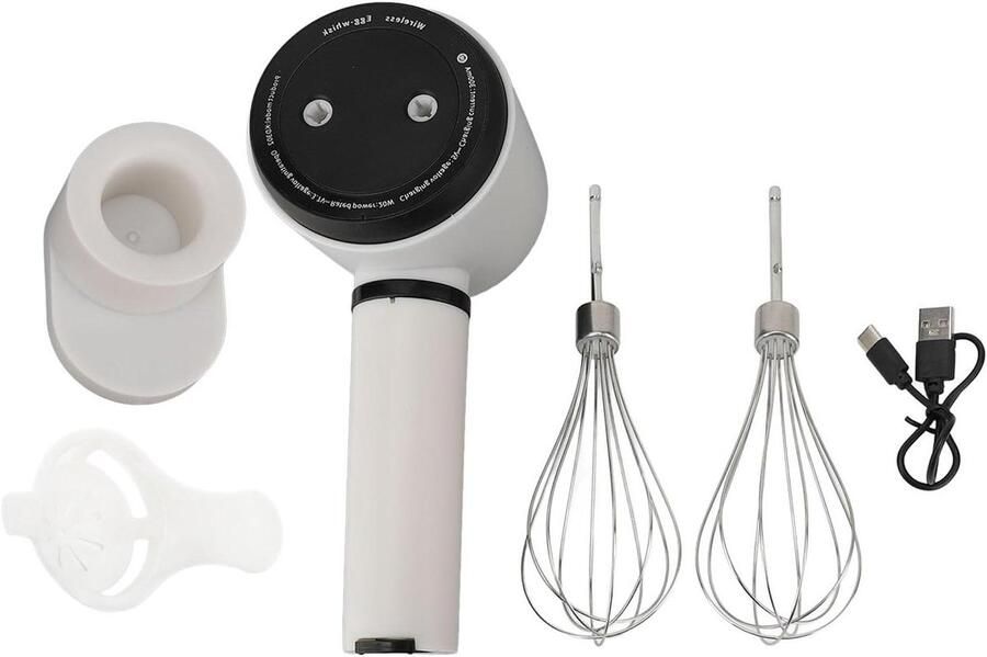 Draadloze Handmixer Elektrische klopper Bakken en Keuken Dubbele RVS Opzetstukken 20x10x9 cm Wit