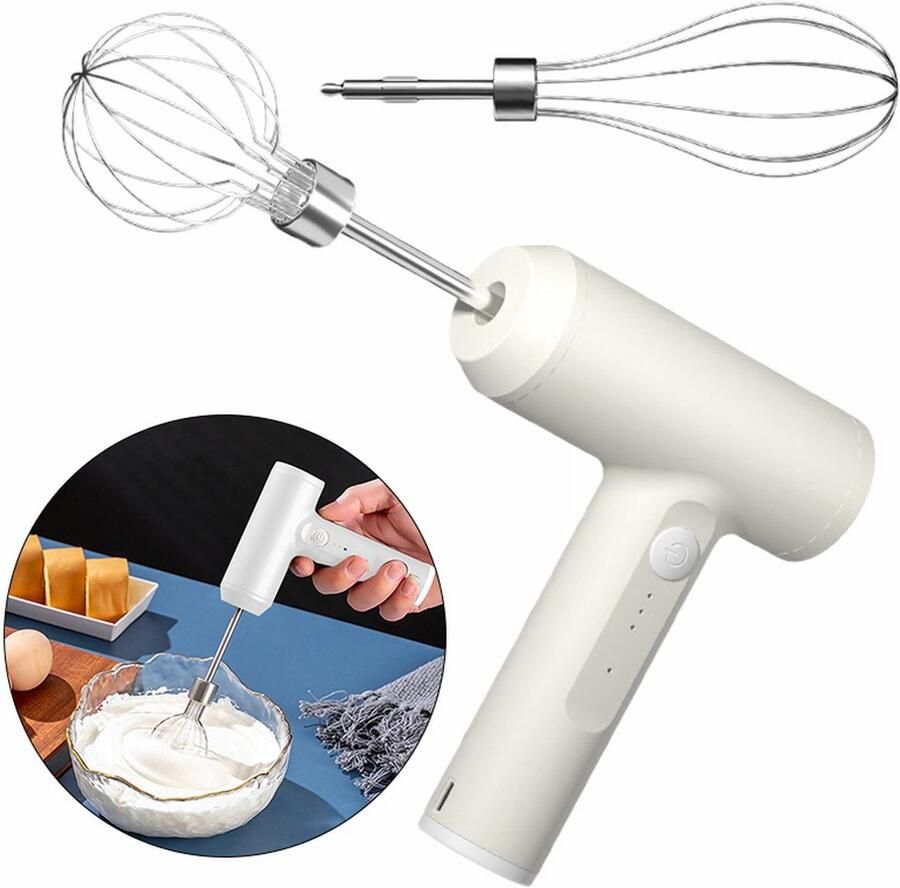 Draadloze handmixer halfautomatische werking oplaadbaar via USB multifunctioneel Geschikt voor thuisgebruik en ideaal als multifunctioneel keukenhulpmiddel Geschikt voor het maken van smoothies en het opschuimen van melk (gebroken wit)
