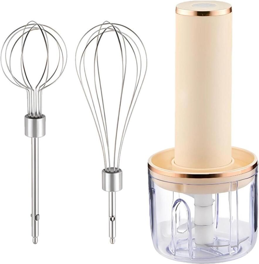 Draadloze handmixer Keukenapparaat Bakken en mixen 4-in-1 functie 300 ml beker Beige