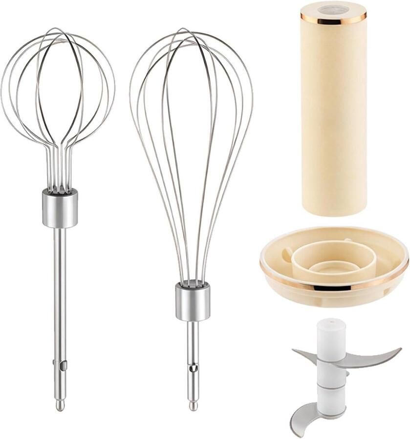 Draadloze Handmixer Keukenapparaat Bakken En Koken 4-in-1 Functionaliteit 300ml Cup Beige