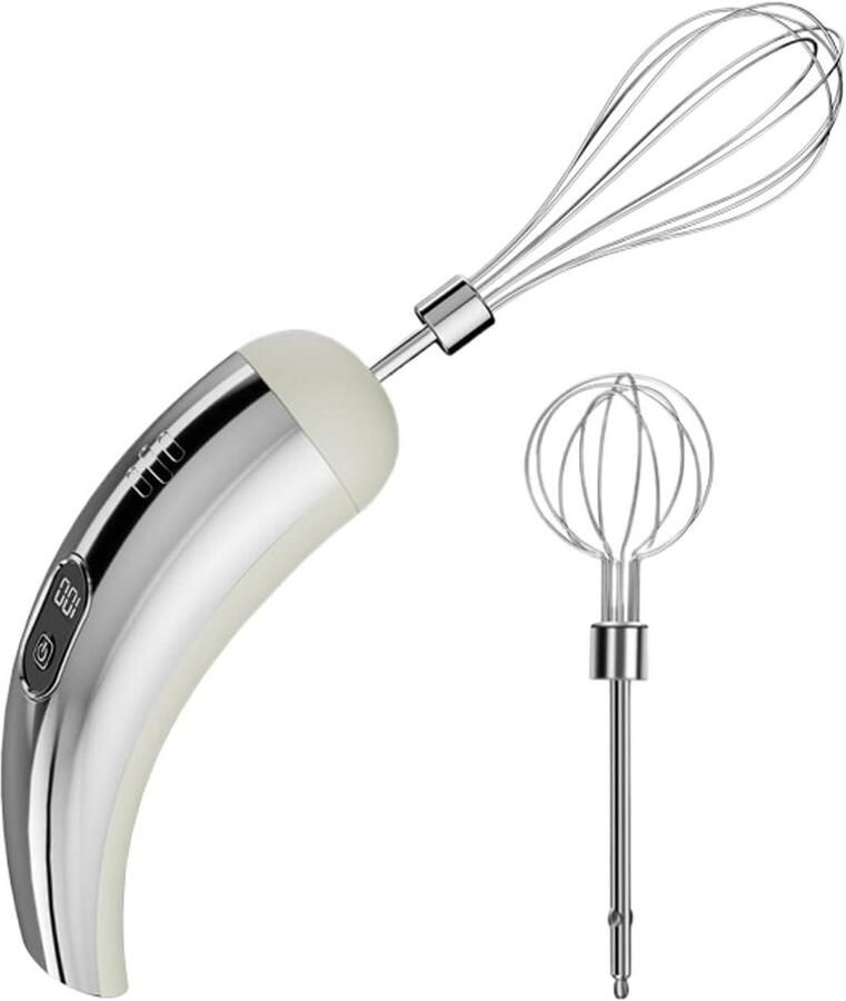 Draadloze Handmixer Keukenmixer Elektrisch Bakken en Mixen 5 Snelheden Instelbaar 15 cm Breed Zilver Wit