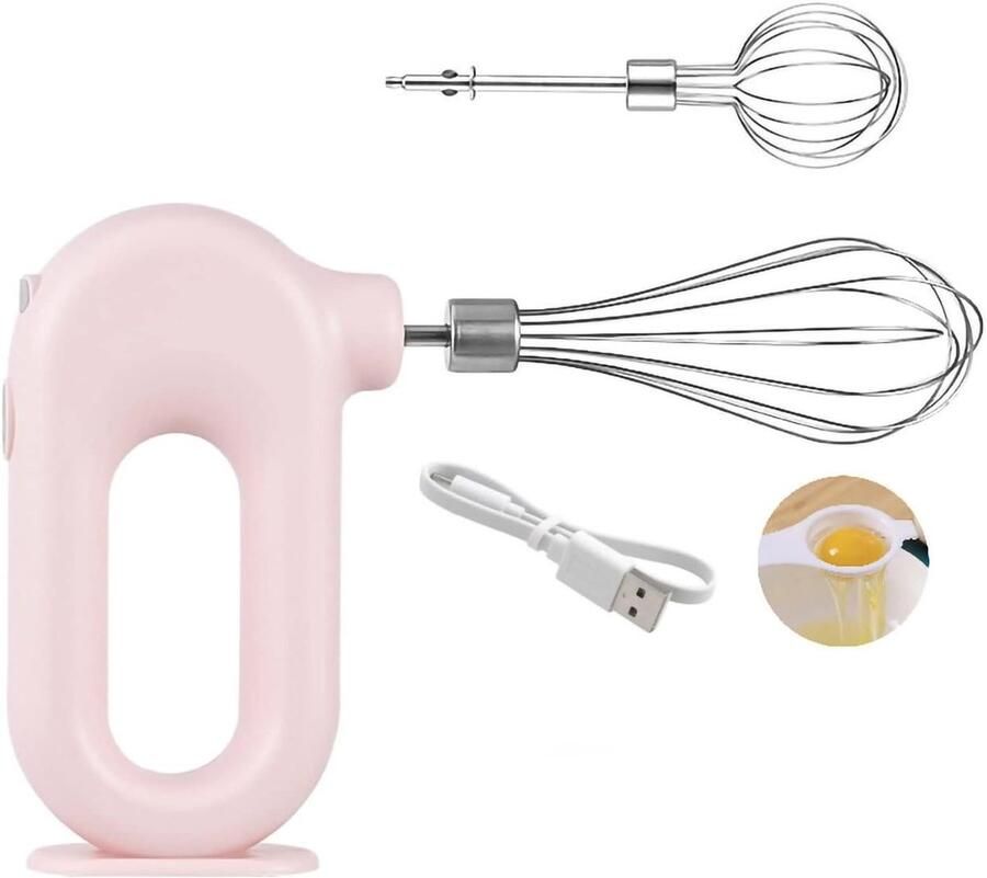 Draadloze Handmixer Mini Klopper Beslag Maken 4 Snelheden USB Oplaadbaar 17x11x5 cm Roze