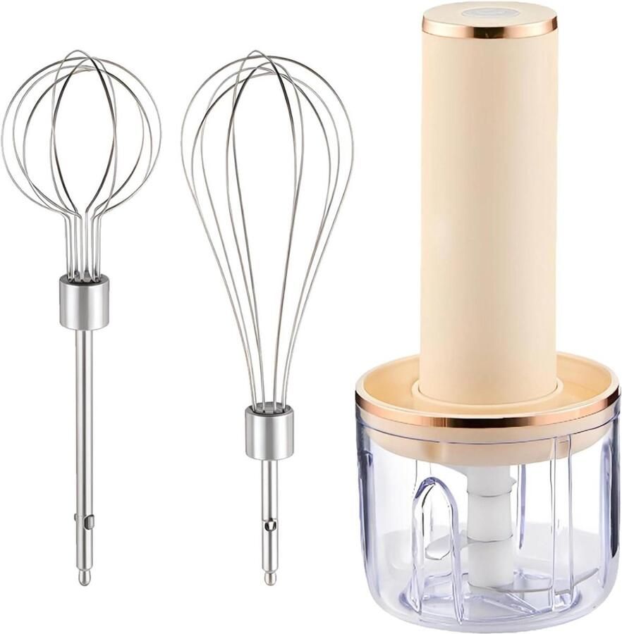 Draadloze Handmixer Set Elektrische Garde Keuken Bakken en Mixen 4-in-1 Multifunctioneel 300 ml Beige