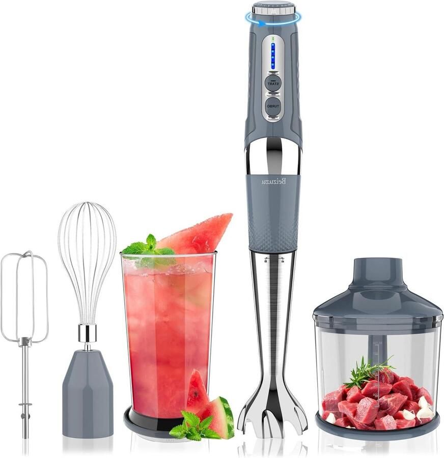 Draadloze Handmixer Staafmixer Blender Maaltijden Bereiden 4-in-1 Accessoires 700 ml Grijs