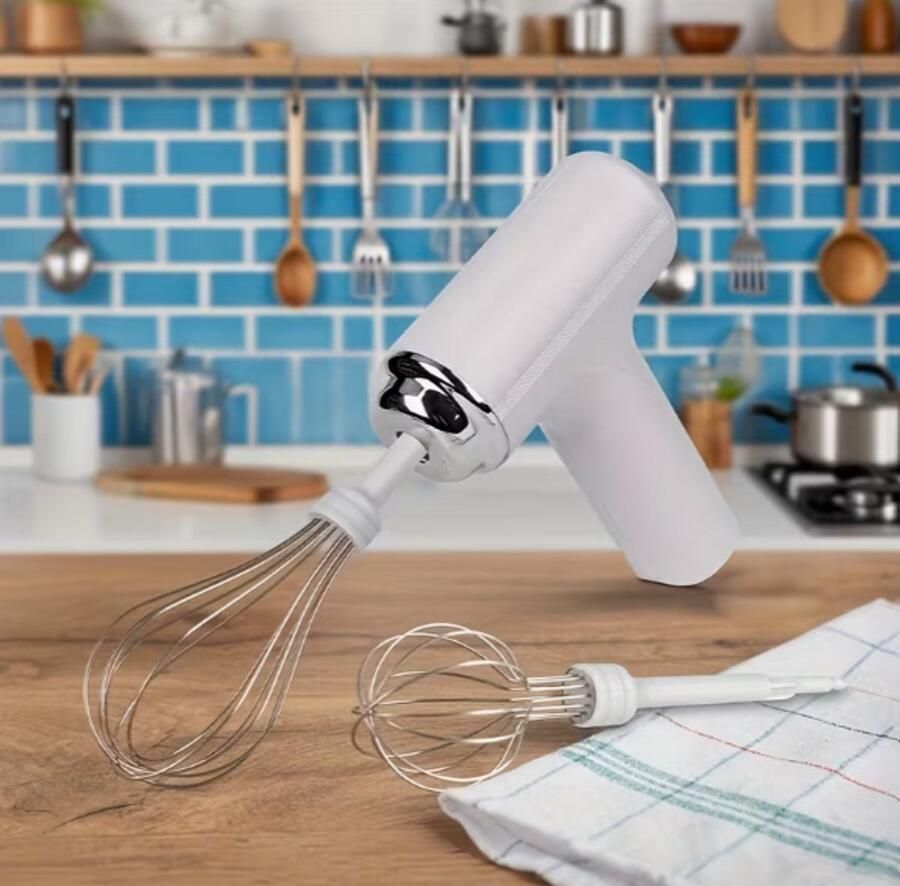 Draadloze Handmixer USB Oplaadbare Elektrische Mixer Inclusief 2 Gardes Lichtgewicht Mini Mixer voor Bakken Beslag Taart & Slagroom Wit