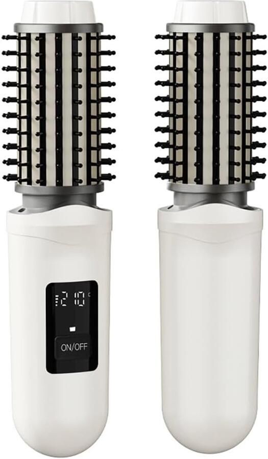 Draadloze krulborstel USB oplaadbare draagbare mini-krultang voor op reis 3 temperatuurstanden snel opwarmen 2600mAh batterij met negatieve ionen voor krullen stylen ontkrullen en vormgeven (wit)