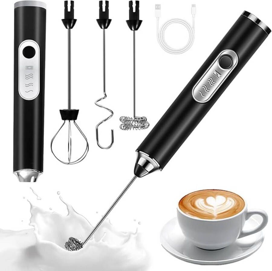 Draadloze melkopschuimer Draagbare elektrische melkopschuimer Handheld melkopschuimer 3 in 1 Mini blender 3 snelheden USB draadloze melkopschuimer Voor latte cappuccino koffie en ei garde