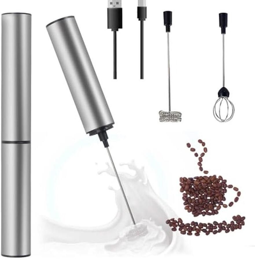 Draadloze melkopschuimer met USB oplaadbare batterij en 3 opzetstukken Perfect voor cappuccino en latte