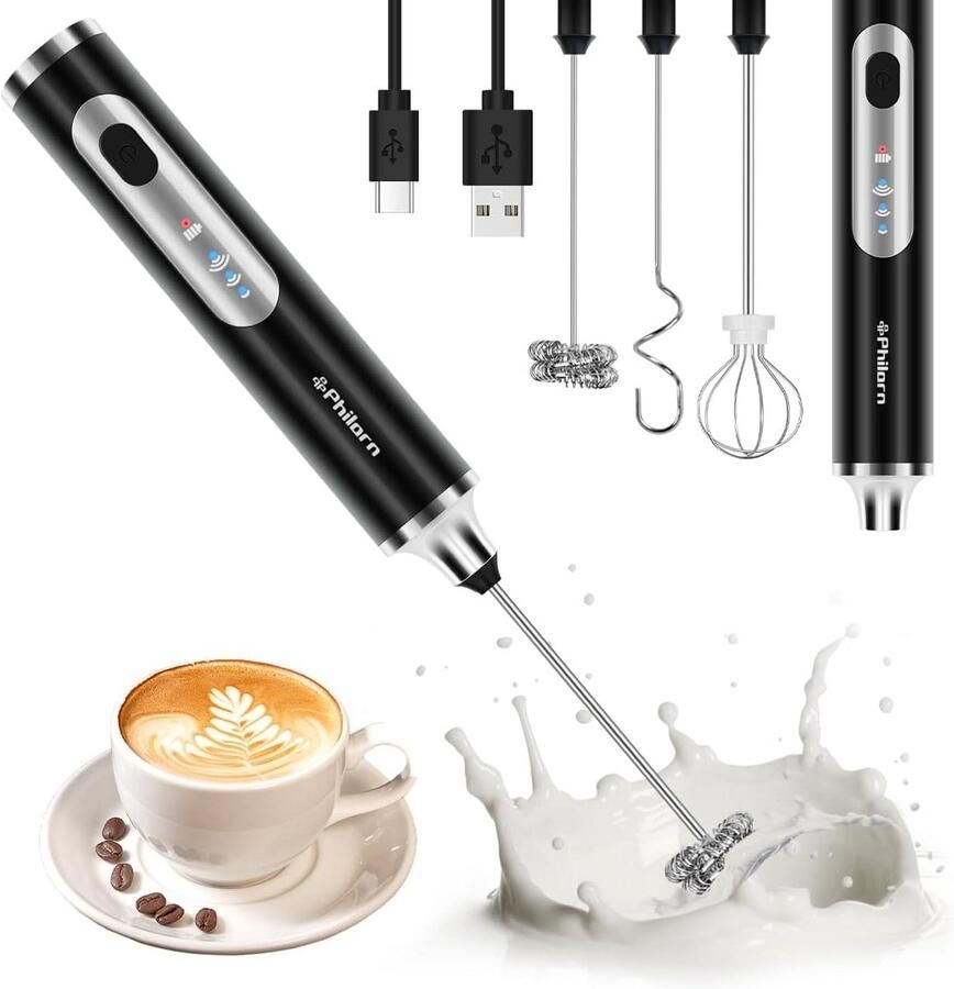 Draadloze Melkopschuimer USB Oplaadbaar met 3 Snelheden voor Koffie en Meer