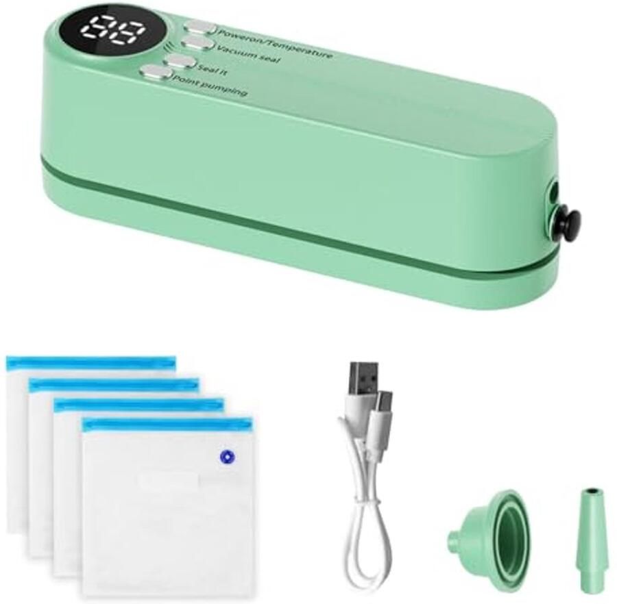 Draadloze Mini Bag Sealer met 4 Zakken en 3 Afdichtingsopties voor Voedselbewaring