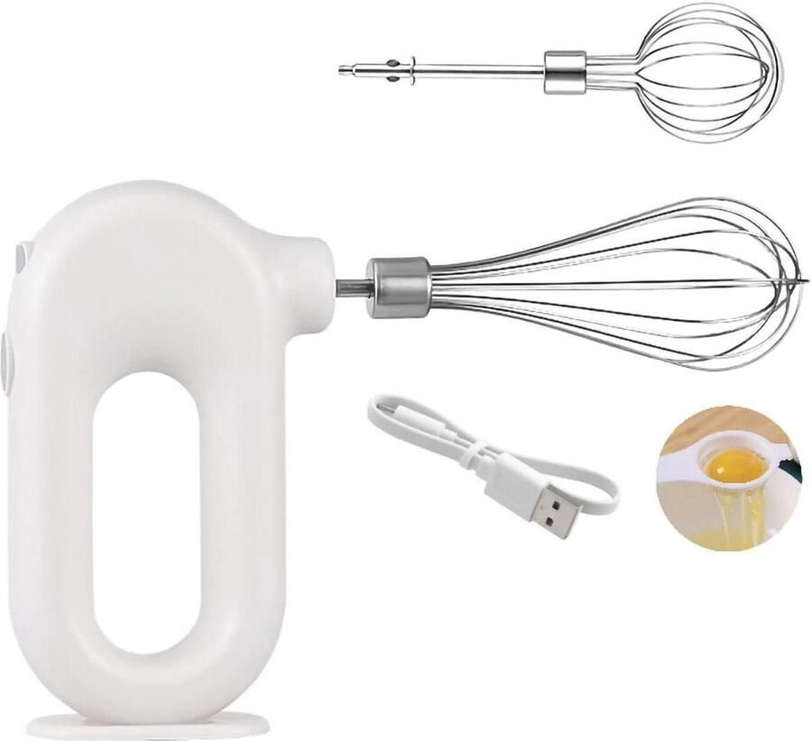 Draadloze Mixer Keukenapparaat Beslag Maken 4 Snelheden Instelbaar 1500mAh Batterij Wit