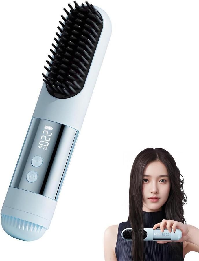 Draadloze oplaadbare reisstijltang draagbare mini-stijltang 3 temperatuurstanden snel opwarmen in 30 seconden (blauw)