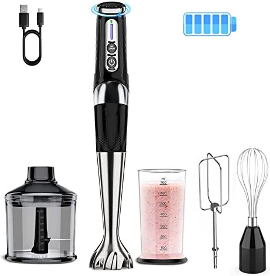 Draadloze staafmixer 4-in-1 met 21 snelheden en verstelbare hoeken voor veelzijdig mixen