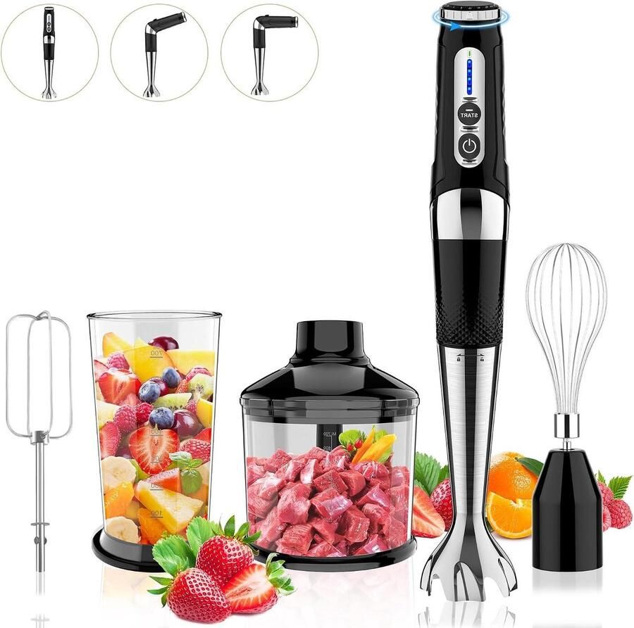 Draadloze Staafmixer Blender 4-in-1 Keuken Assistent Verstelbare Hoek 700 ml Chopper Zwart