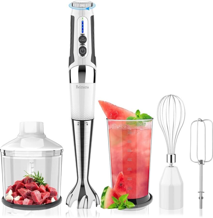 Draadloze Staafmixer Handmixer Keuken Maaltijden Bereiden 21 Snelheden Instelbaar 700ml Cup Wit