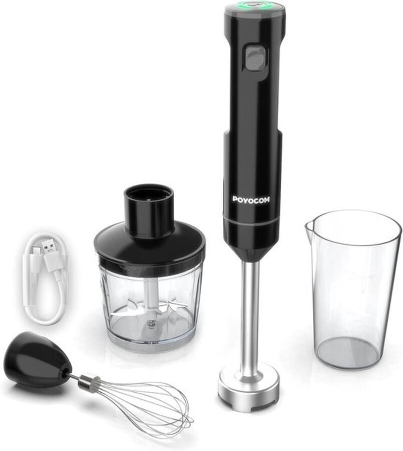 Draadloze Staafmixer Handmixer Oplaadbaar Smoothies Maken Variabele Snelheid 600ml Capaciteit Zwart