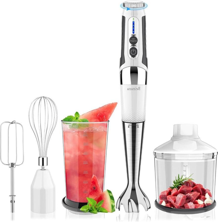 Draadloze Staafmixer Keukenmixer Eten Bereiden 21 Snelheden 700 ml Wit