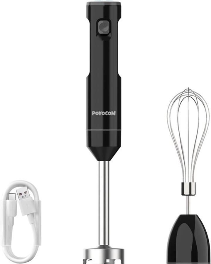 Draadloze staafmixer met variabele snelheid Immersion Blender handheld oplaadbaar met Type-C kabel eiergarde voor smoothies milkshakes sauzen puree babyvoeding en soepen zwart