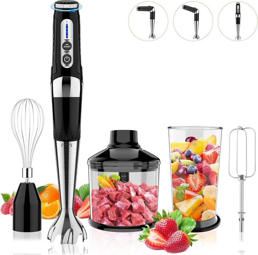 Draadloze Staafmixer Mixer Op Batterijen Keuken Assistent 4-in-1 Functie 700 ml Zwart