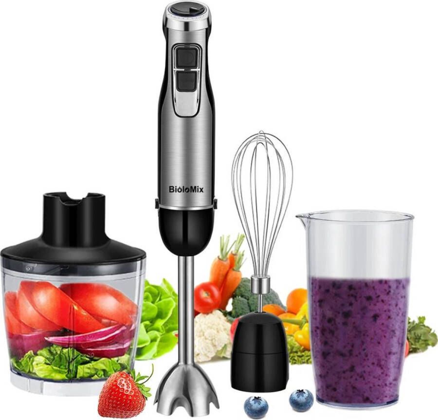Draadloze Staafmixer Set Hand Blender met Hakmolen Inclusief Maatbeker 1200W