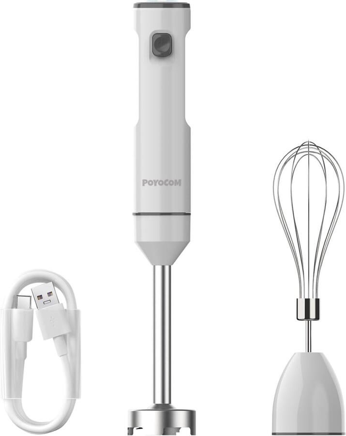 Draadloze Staafmixer Wit Type-C Oplaadbaar Krachtige Roestvrijstalen Messen Voor Smoothies en Soepen