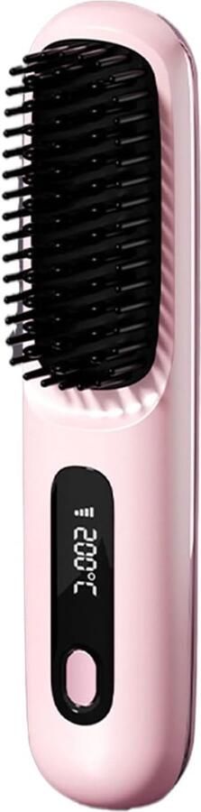 Draadloze stijlkam compacte haarborstel voor glad en verzorgd haar snel opwarmen roze 20 x 4 5 x 3 cm ABS voor reizen pony en kort haar
