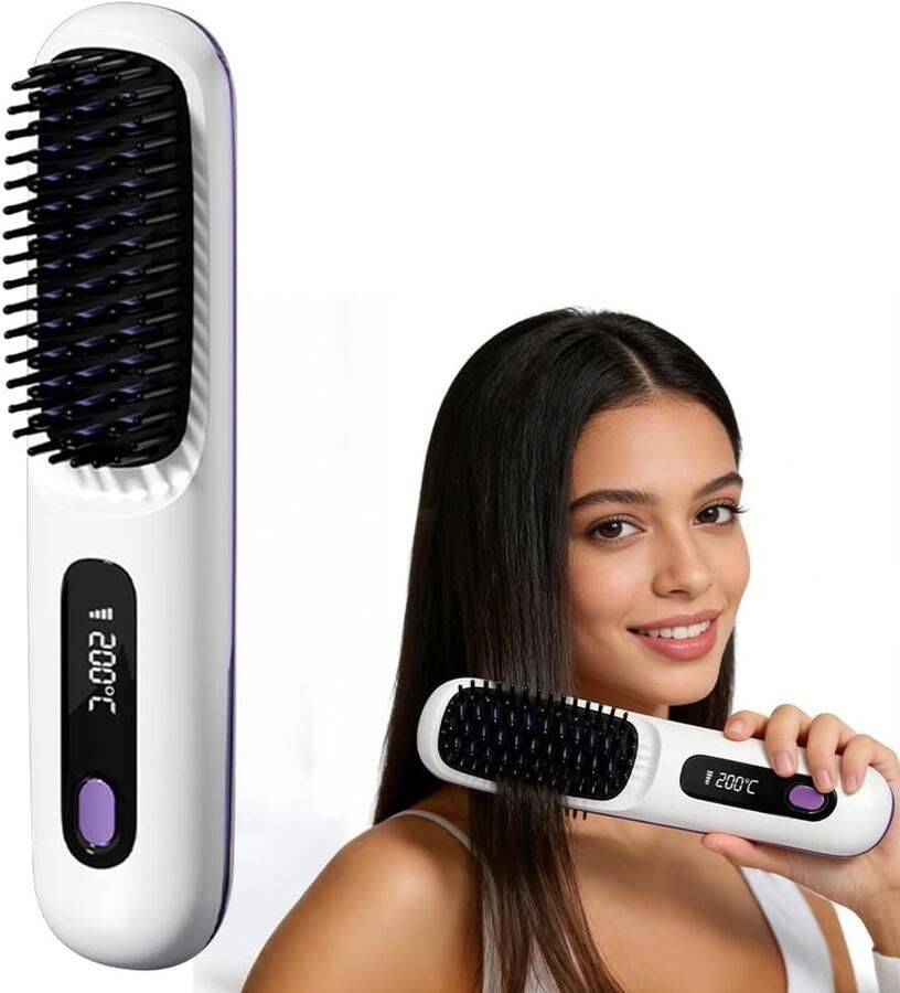 Draadloze stijlkam compacte haarborstel voor glad en verzorgd haar snel opwarmen wit 20 x 4 5 x 3 cm ABS voor reizen pony en kort haar