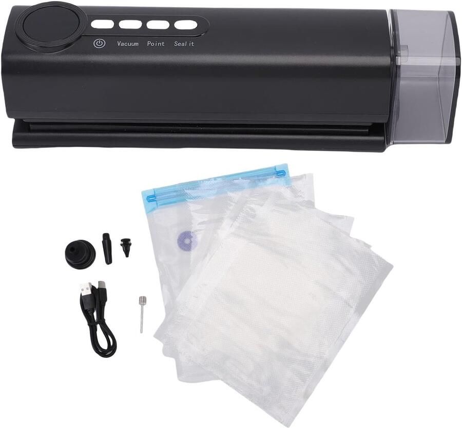 Draadloze Vacuümmachine Voedselsealer Voedsel bewaren 3-in-1 functie -62 kpa zuigkracht Zwart