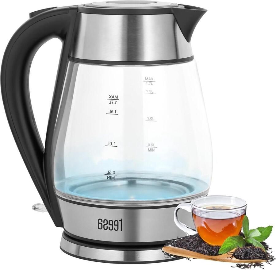Draadloze Waterkoker Glazen Ketel Warme Dranken Maken Verlichting Tijdens Koken 17 Liter Zwart