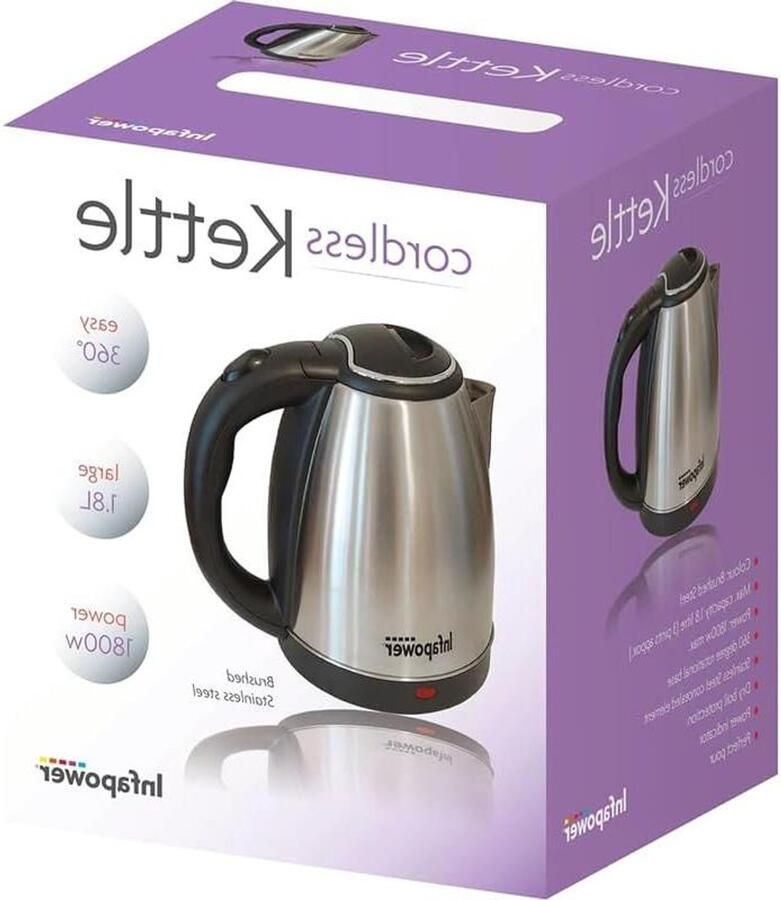 Draadloze Waterkoker Roestvrij staal Ketel Snel Water Koken Geborsteld Afwerking 1.8 Liter Zilver