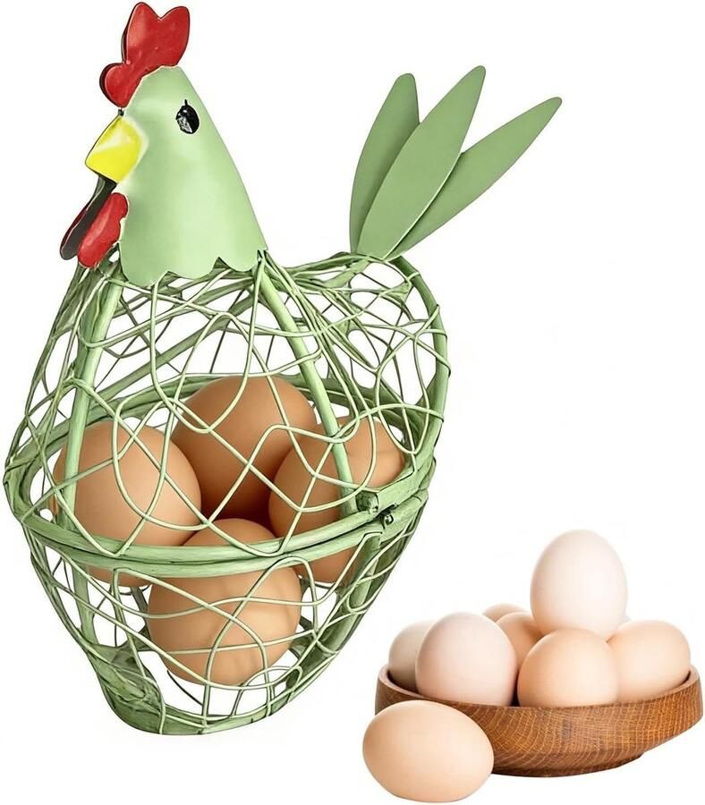 Draadmand Kip Eierhouder Keuken organiseren Farmhouse design 10x20x10 cm Lichtgroen