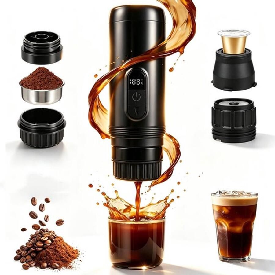 Draagbaar espressomachine 20 bar accu zelfverwarmend compatibel met kleine capsules en koffiepoeder oplaadbaar draagbaar koffiezetapparaat voor reizen camping kantoor auto