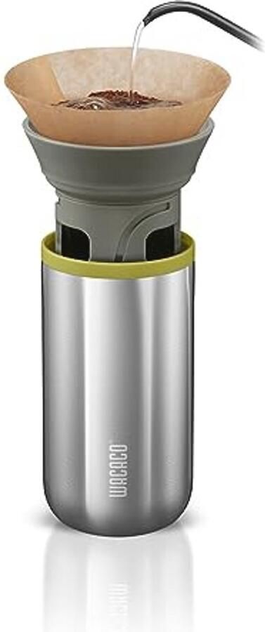 Draagbaar Filterkoffiemachine voor Reisgebruik Handmatig Koffiezetapparaat met Papieren Filters en Roestvrijstalen Design