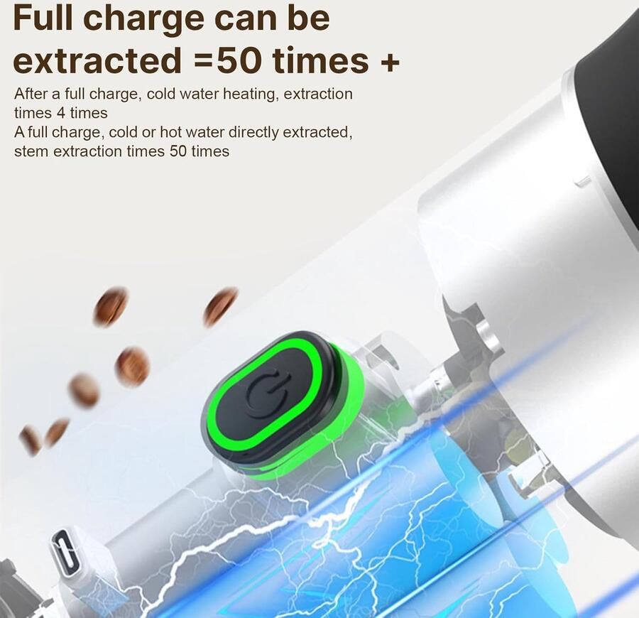 Draagbaar koffiezetapparaat 3-in-1 draadloos elektrisch koffiezetapparaat geschikt voor capsulekoffie en koffiepoeder cold brew en warmhoudfunctie inclusief een zwarte kop van 120 ml
