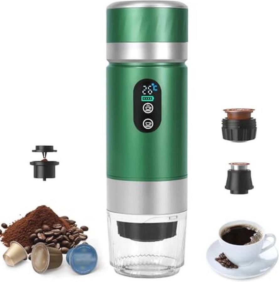Draagbaar koffiezetapparaat 3-in-1 Elektrisch en Oplaadbaar met Digitaal Display