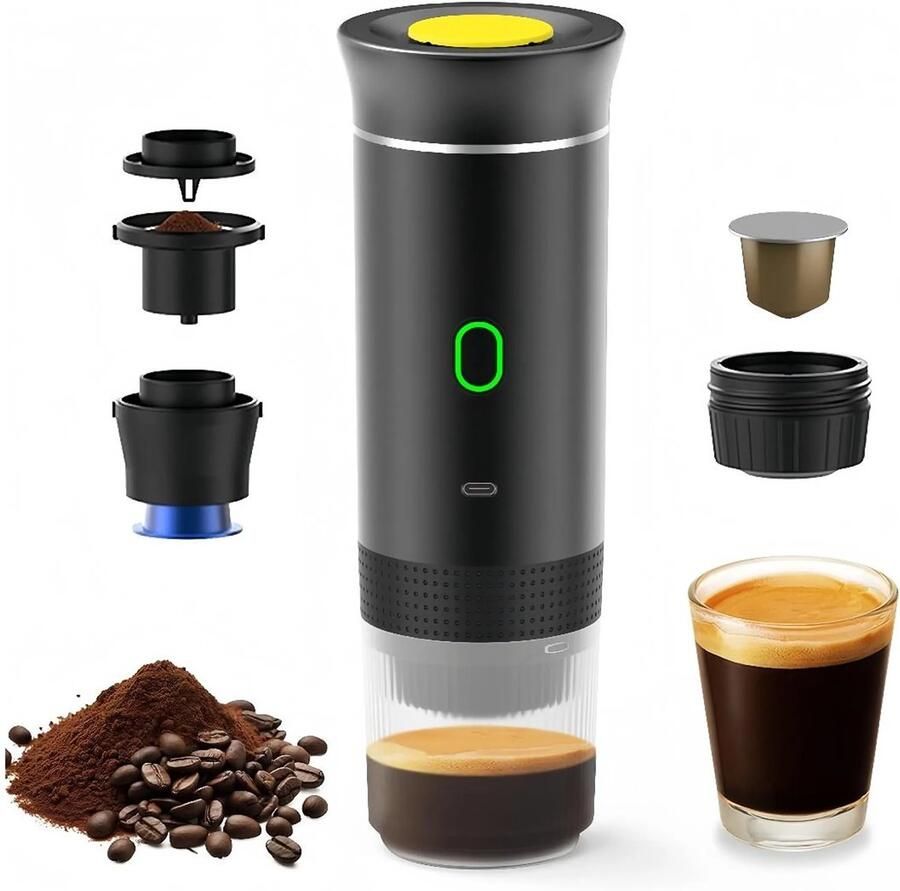Draagbaar koffiezetapparaat 3-in-1 elektrisch koffiezetapparaat geschikt voor koffiecapsules en gemalen koffie ondersteunt koud zetten en verwarmen (zwarte koffie)