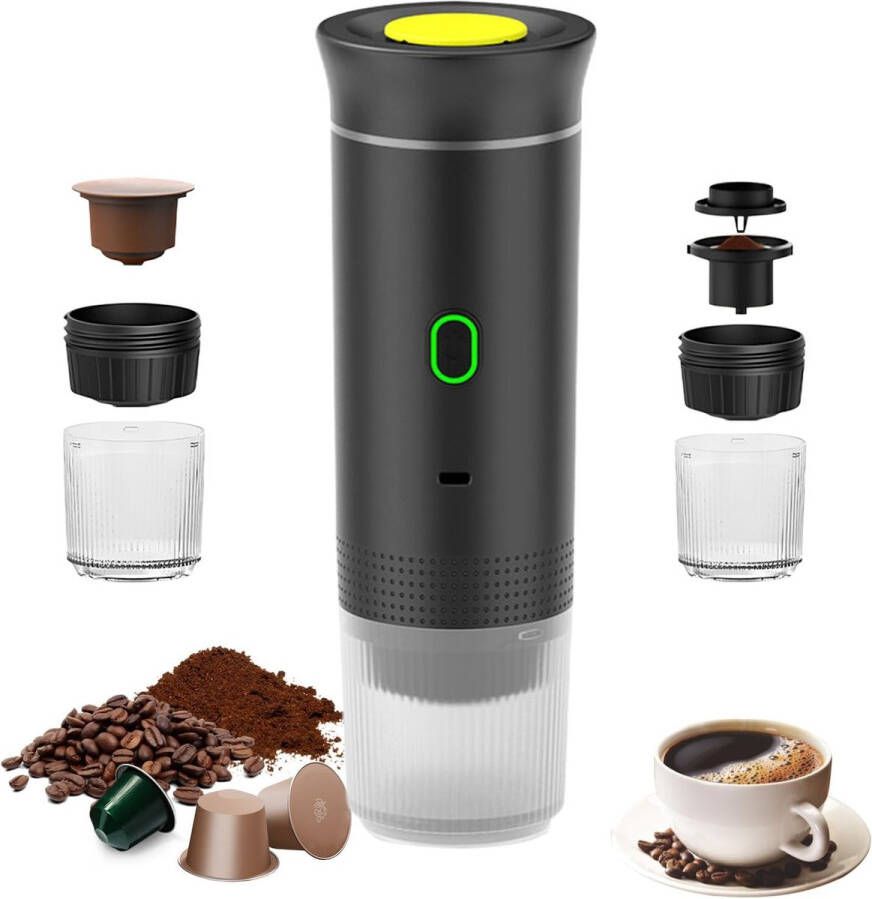Draagbaar Koffiezetapparaat 3-in-1 Espressomachine voor Capsules en Gemalen Koffie Compact en Snel Verwarmd voor Thuis en Op Reis