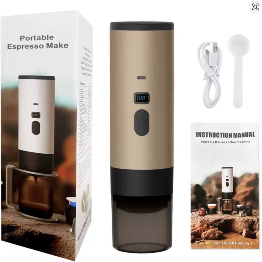 Draagbaar koffiezetapparaat 3-in-1 inc. beker 1 kop Oranje Oplaadbaar draagbaar reis koffiezetapparaat 12V espressomachine voor capsule en gemalen koffie portable Nespresso cups Kamperen reizen vakantie kantoor auto thuis - Foto 2