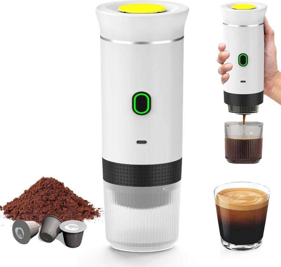 Draagbaar Koffiezetapparaat 60ml Capsule Koffie 12V 6A 72W Gemalen Koffie Oplaadbaar Cups Auto en Camping Snelle Verwarming voor Kantoor Reizen Camping Thuis Wit