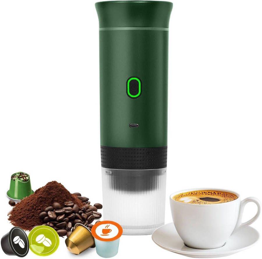 Draagbaar Koffiezetapparaat 60ml Capsule Koffie 12V 6A 72W Gemalen Koffie Oplaadbaar Cups Auto en Camping Snelle Verwarming voor Kantoor Reizen Camping Thuis Groen